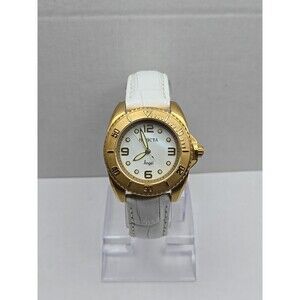 Invicta Angel 15004 Quartz 37mm MOP Dial Gold Tone Bezel Leather New Battery